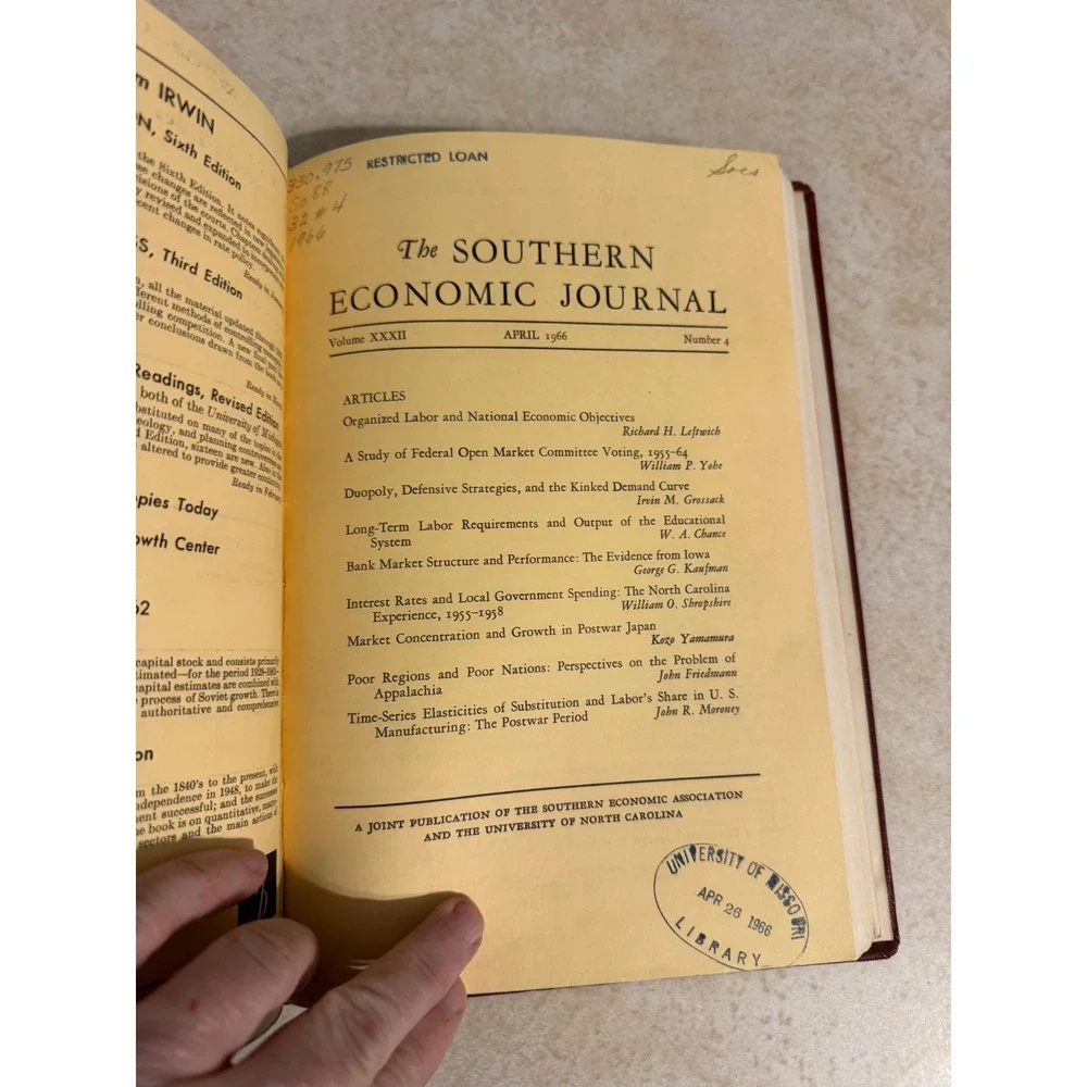 Southern‎ Economic Journal Vol XXXII 1965-1966 Bound Volume Library Edition Red